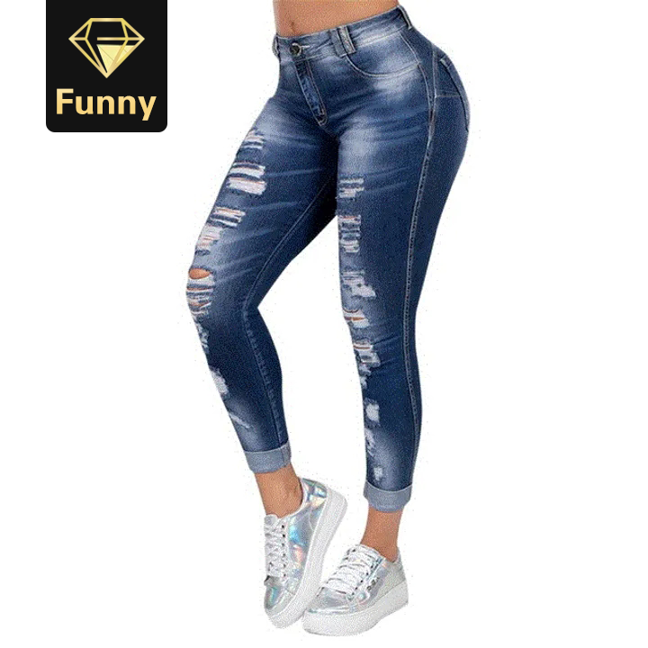 2021 High quality High Waist Push Up Denim Jeans Women Trousers Slim Fit Jeans Ladies Ripped Elastic Skinny Jeans Sexy