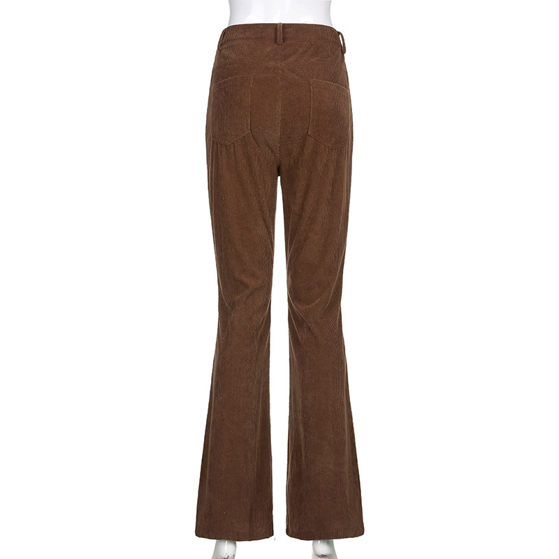 2021 High quality Newest Women Fashion Wild Trousers High Waist Stylish Chic Fitting Corduroy Flared Pants for Ladies