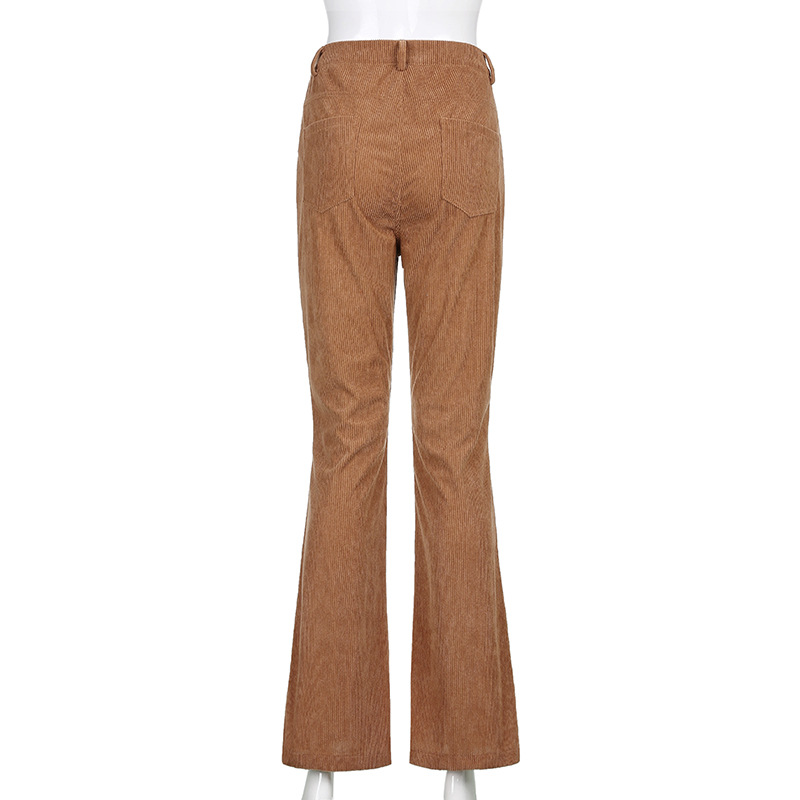 2021 High quality Newest Women Fashion Wild Trousers High Waist Stylish Chic Fitting Corduroy Flared Pants for Ladies