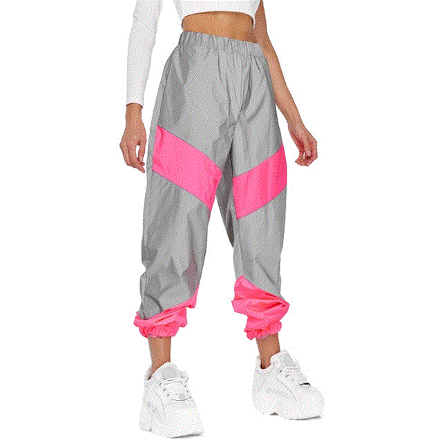 2021 High quality Women's Sports Trousers Fashion Reflective Color Thin Elastic High Waist Beam Feet Casual Pants