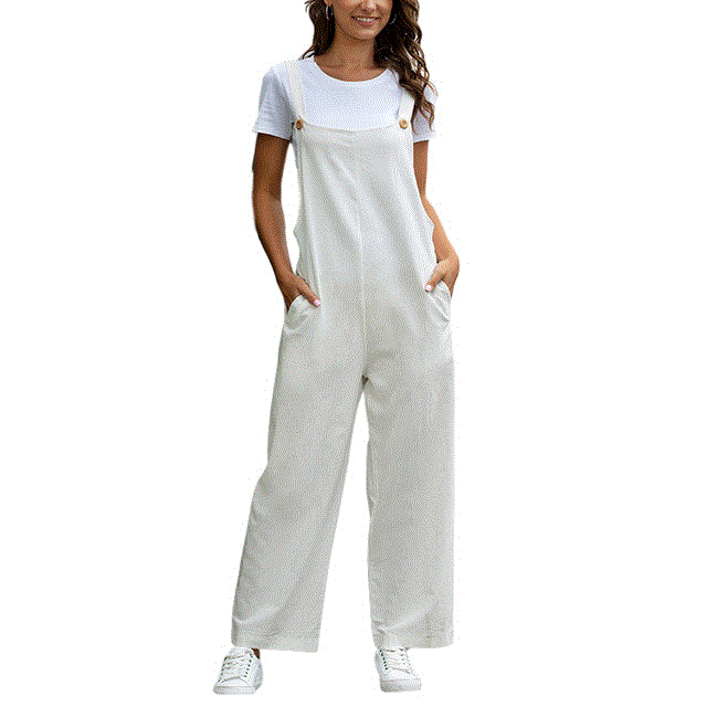 2021 High quality Women's Fashion Pocket Overalls Button Suspender Pants Loose Casual Wide Leg Ladies Stylish Trousers