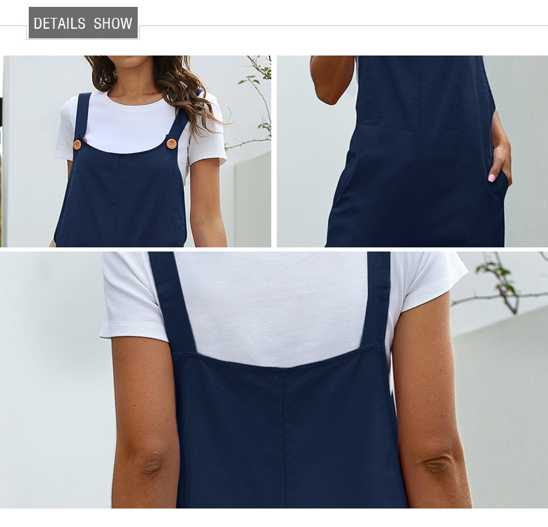 2021 High quality Women's Fashion Pocket Overalls Button Suspender Pants Loose Casual Wide Leg Ladies Stylish Trousers