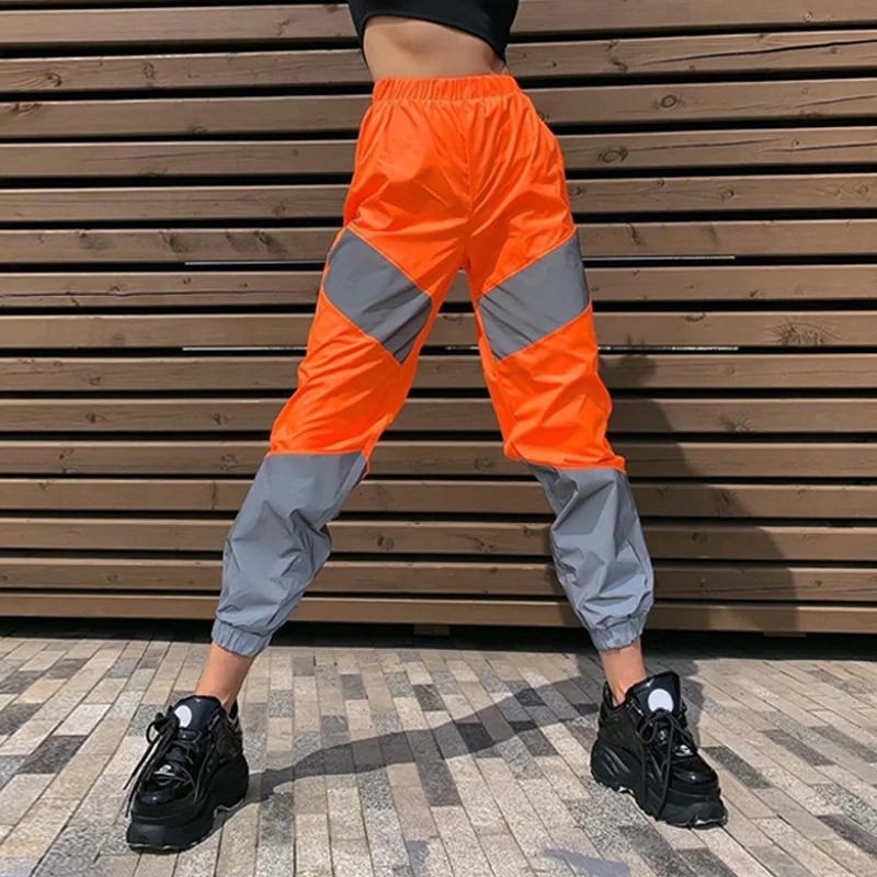 2021 High quality Women's Sports Trousers Fashion Reflective Color Thin Elastic High Waist Beam Feet Casual Pants