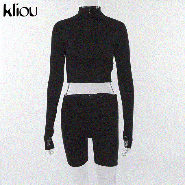 2021 High quality New Female Fluorescence Fitness Two Pieces Sets Autumn Full Sleeve Zipper Turtleneck Tops Suits