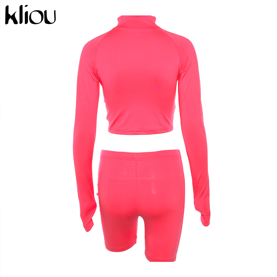2021 High quality New Female Fluorescence Fitness Two Pieces Sets Autumn Full Sleeve Zipper Turtleneck Tops Suits