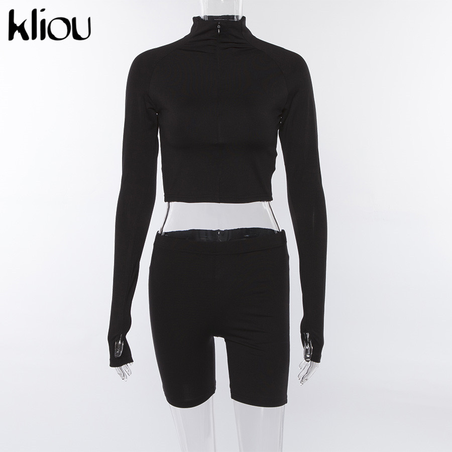 2021 High quality New Female Fluorescence Fitness Two Pieces Sets Autumn Full Sleeve Zipper Turtleneck Tops Suits