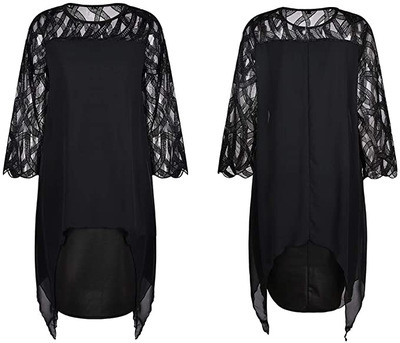 2021 High quality Women's Dress Plus Size Chiffon Hollow Out Dress New Autumn Irregular Lace Sleeve Dresses