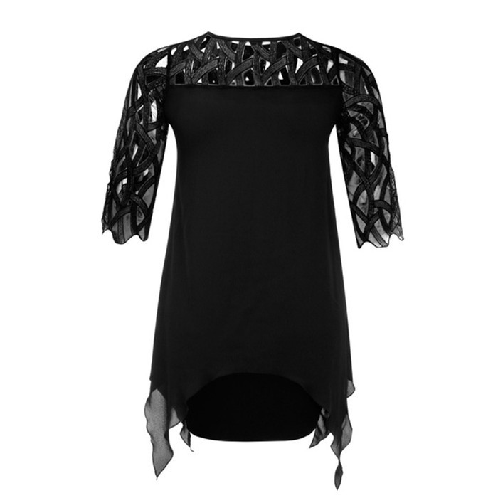 2021 High quality Women's Dress Plus Size Chiffon Hollow Out Dress New Autumn Irregular Lace Sleeve Dresses