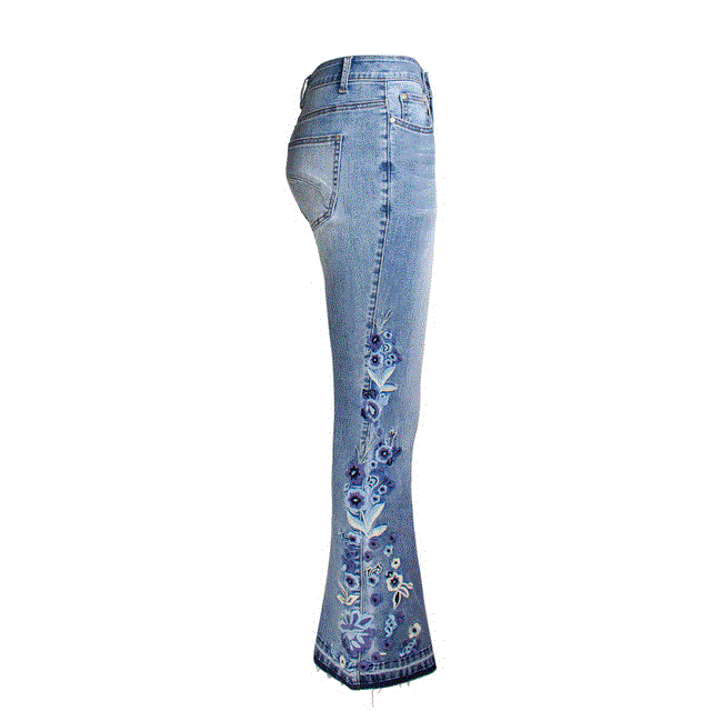 2021 High quality flower Embroidery skinny jeans woman vintage flare denim pants womens jeans plus size Trousers