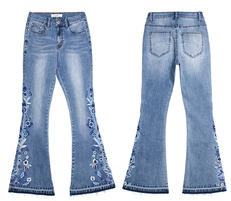 2021 High quality flower Embroidery skinny jeans woman vintage flare denim pants womens jeans plus size Trousers