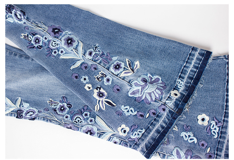 2021 High quality flower Embroidery skinny jeans woman vintage flare denim pants womens jeans plus size Trousers