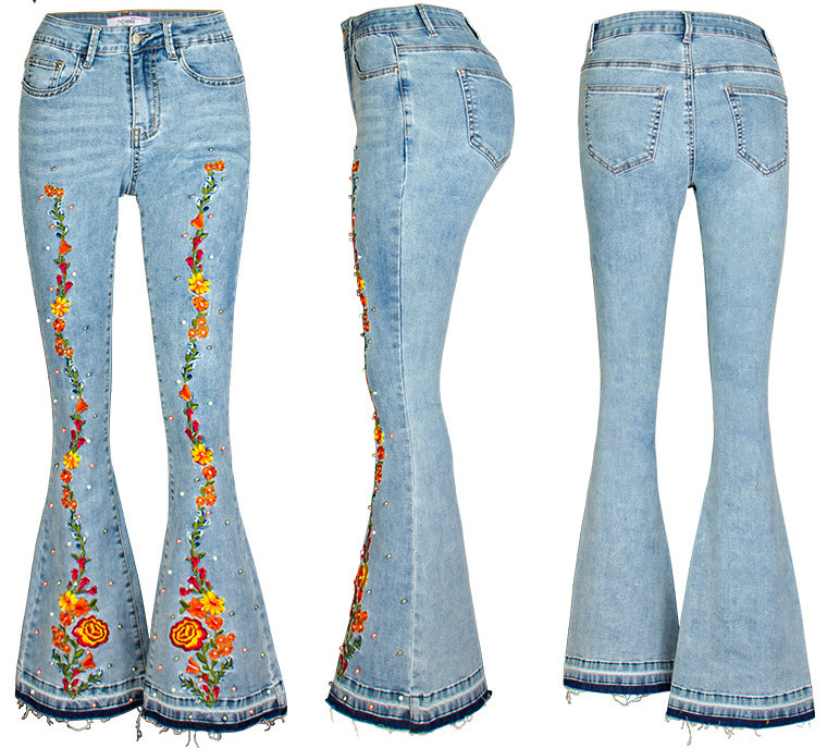 2021 High quality Flare Jeans Women Elasticity Released Hem Jeans Stretching Women Jeans Large Trousers