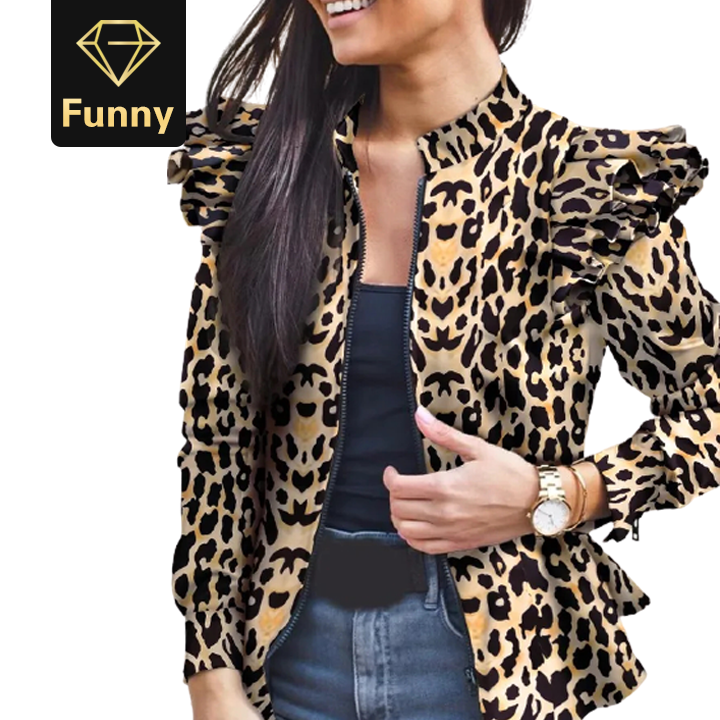 2021 High quality Autumn Women Fashion Camouflage Ruffles Coat Jacket Long Sleeve Stand Collar Short Coat Female