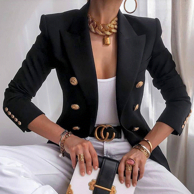 2021 High quality Top Quality New Fashion Blazer Jacket Women's Double Breasted Metal  Buttons Blazer Office Lady coat
