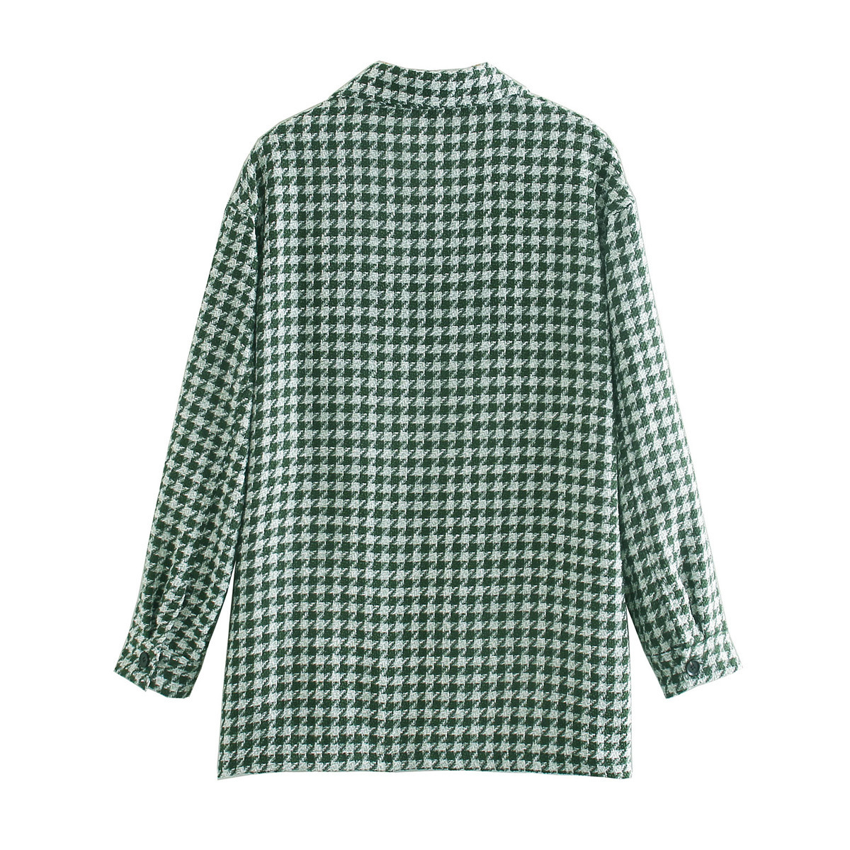 2021 High quality Women Coat Houndstooth Casual Woolen Shirt Woman Winter Fashion Drop Shoulder Tweed Plaid Jacket