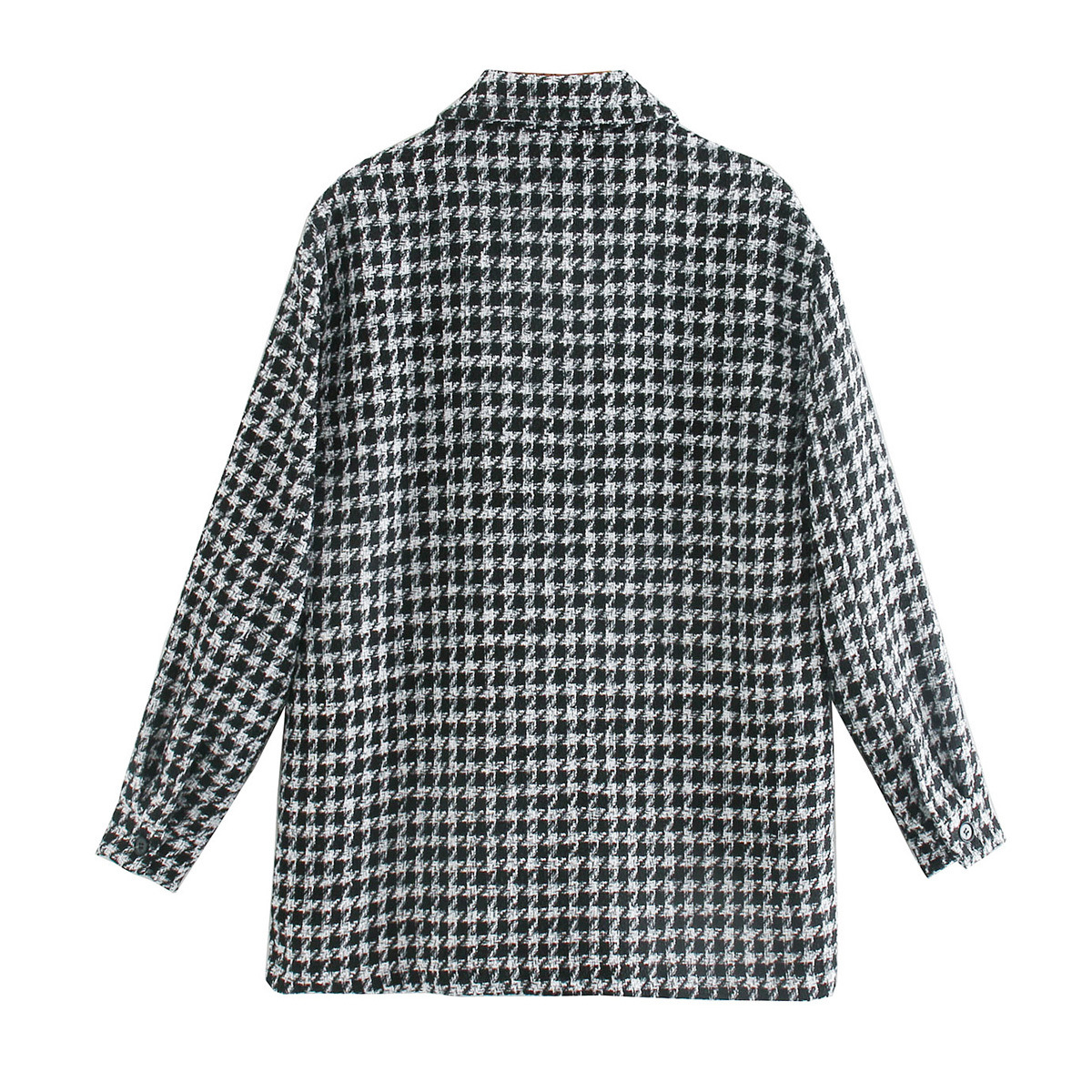 2021 High quality Women Coat Houndstooth Casual Woolen Shirt Woman Winter Fashion Drop Shoulder Tweed Plaid Jacket