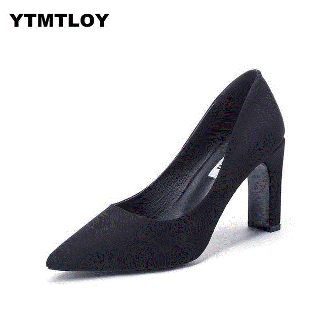 2021 High quality Plus Size Women 10cm Block High Heels Bridal Pumps Ladies Pointed Toe Plaza Heels Female Shoes