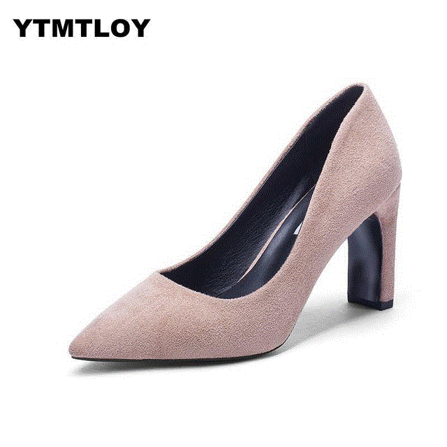 2021 High quality Plus Size Women 10cm Block High Heels Bridal Pumps Ladies Pointed Toe Plaza Heels Female Shoes
