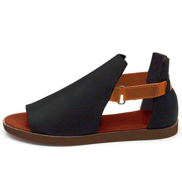 2021 High quality Summer Women Flat Sandals PU Hook Loop Peep Toe Sandals Ladies Fashion Open Toe Retro Woman Shoes