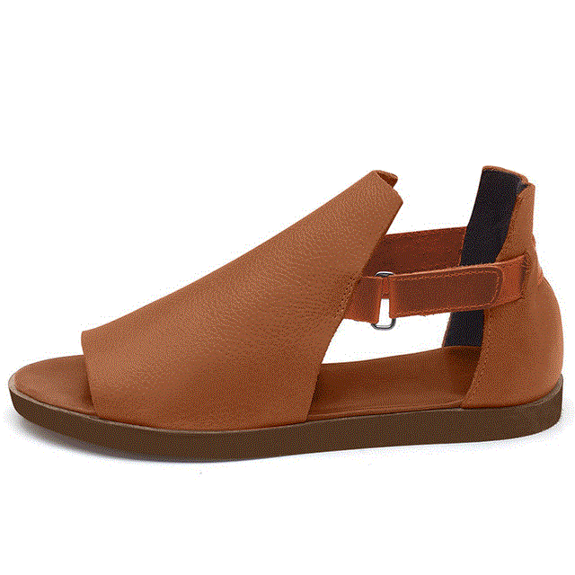 2021 High quality Summer Women Flat Sandals PU Hook Loop Peep Toe Sandals Ladies Fashion Open Toe Retro Woman Shoes