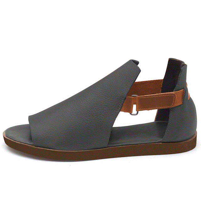 2021 High quality Summer Women Flat Sandals PU Hook Loop Peep Toe Sandals Ladies Fashion Open Toe Retro Woman Shoes