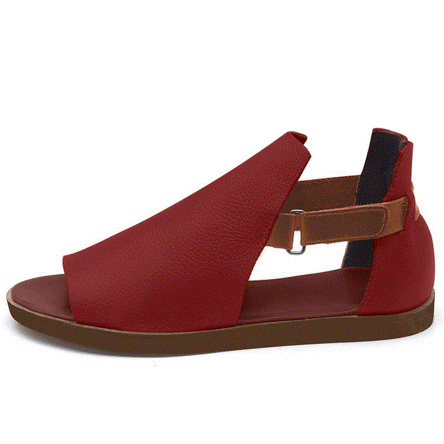 2021 High quality Summer Women Flat Sandals PU Hook Loop Peep Toe Sandals Ladies Fashion Open Toe Retro Woman Shoes