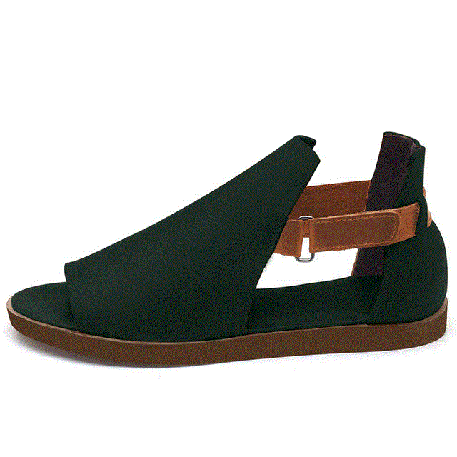 2021 High quality Summer Women Flat Sandals PU Hook Loop Peep Toe Sandals Ladies Fashion Open Toe Retro Woman Shoes