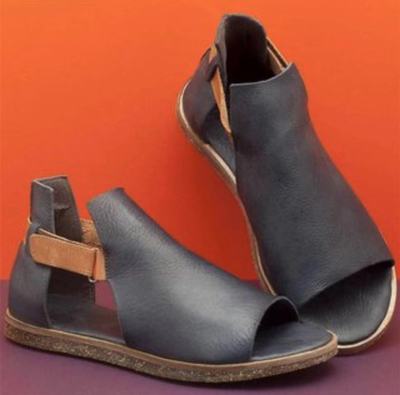 2021 High quality Summer Women Flat Sandals PU Hook Loop Peep Toe Sandals Ladies Fashion Open Toe Retro Woman Shoes