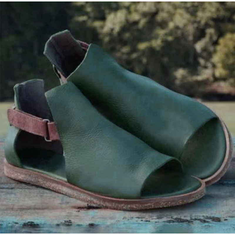 2021 High quality Summer Women Flat Sandals PU Hook Loop Peep Toe Sandals Ladies Fashion Open Toe Retro Woman Shoes