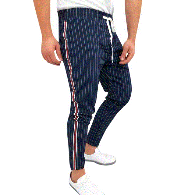 2021 High quality men's trousers Joggers Striped Patchwork Casual Drawstring Sweatpants Trouser Long male pants