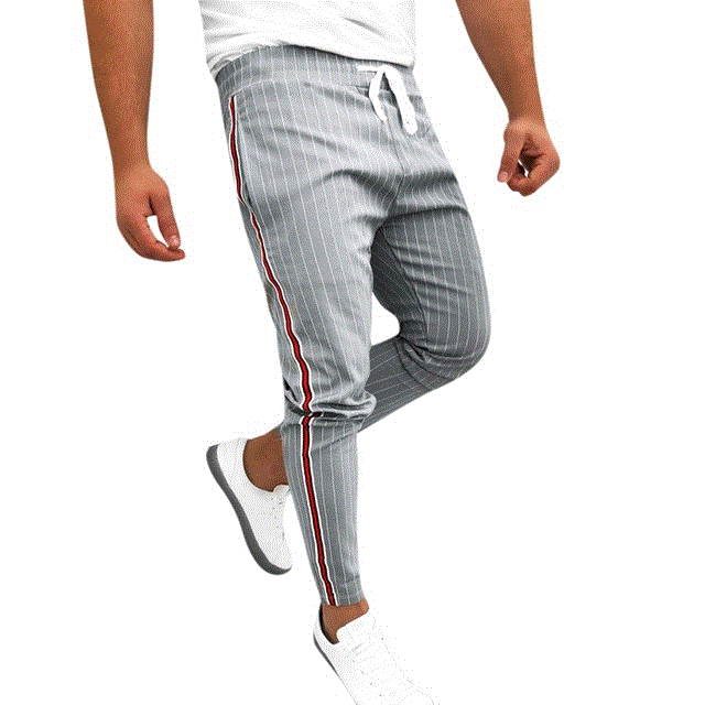 2021 High quality men's trousers Joggers Striped Patchwork Casual Drawstring Sweatpants Trouser Long male pants