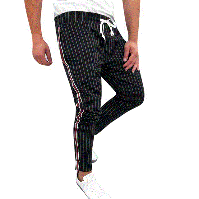 2021 High quality men's trousers Joggers Striped Patchwork Casual Drawstring Sweatpants Trouser Long male pants