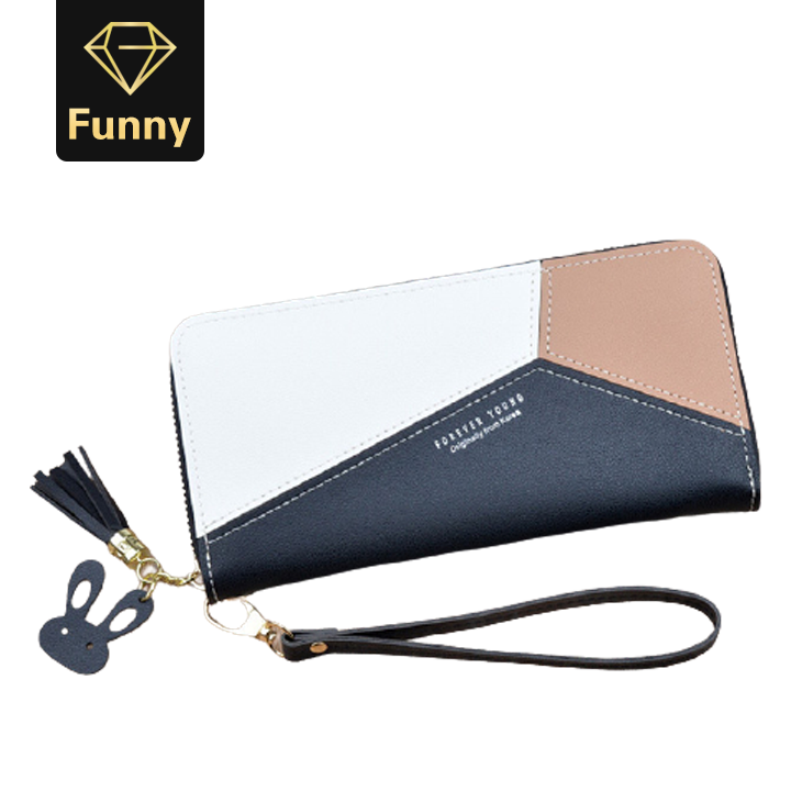 2021 High quality Geometric Luxury Brand PU Leather Wallets Women Long Zipper Coin Purses Tassel Design Clutch Wallet