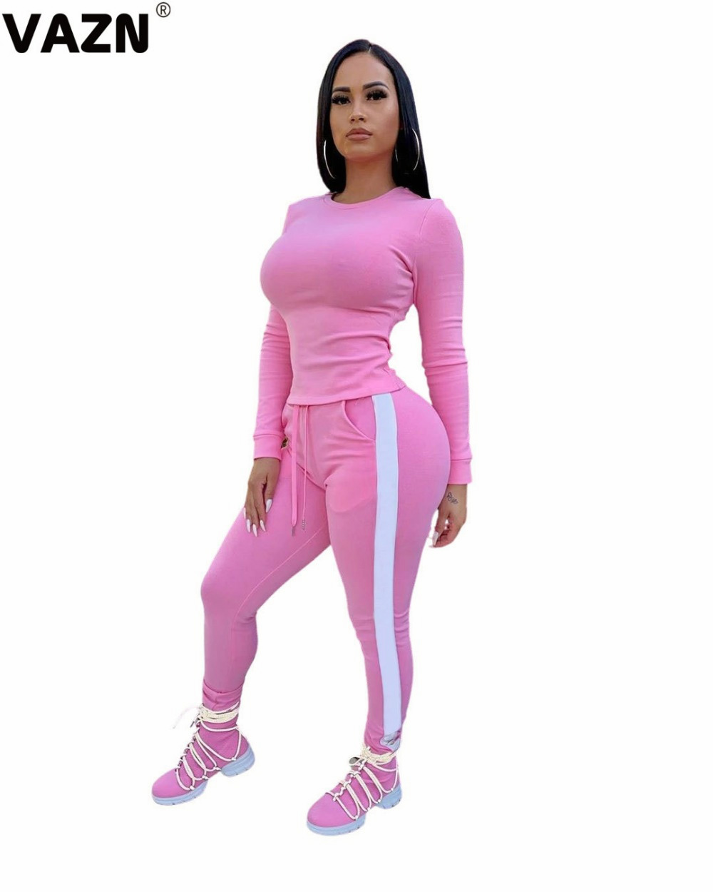 2021 High quality Autumn Simple Young Casual Free Solid Full Sleeve Top Long Pants Tracksuits Skinny Women 2 Piece Set