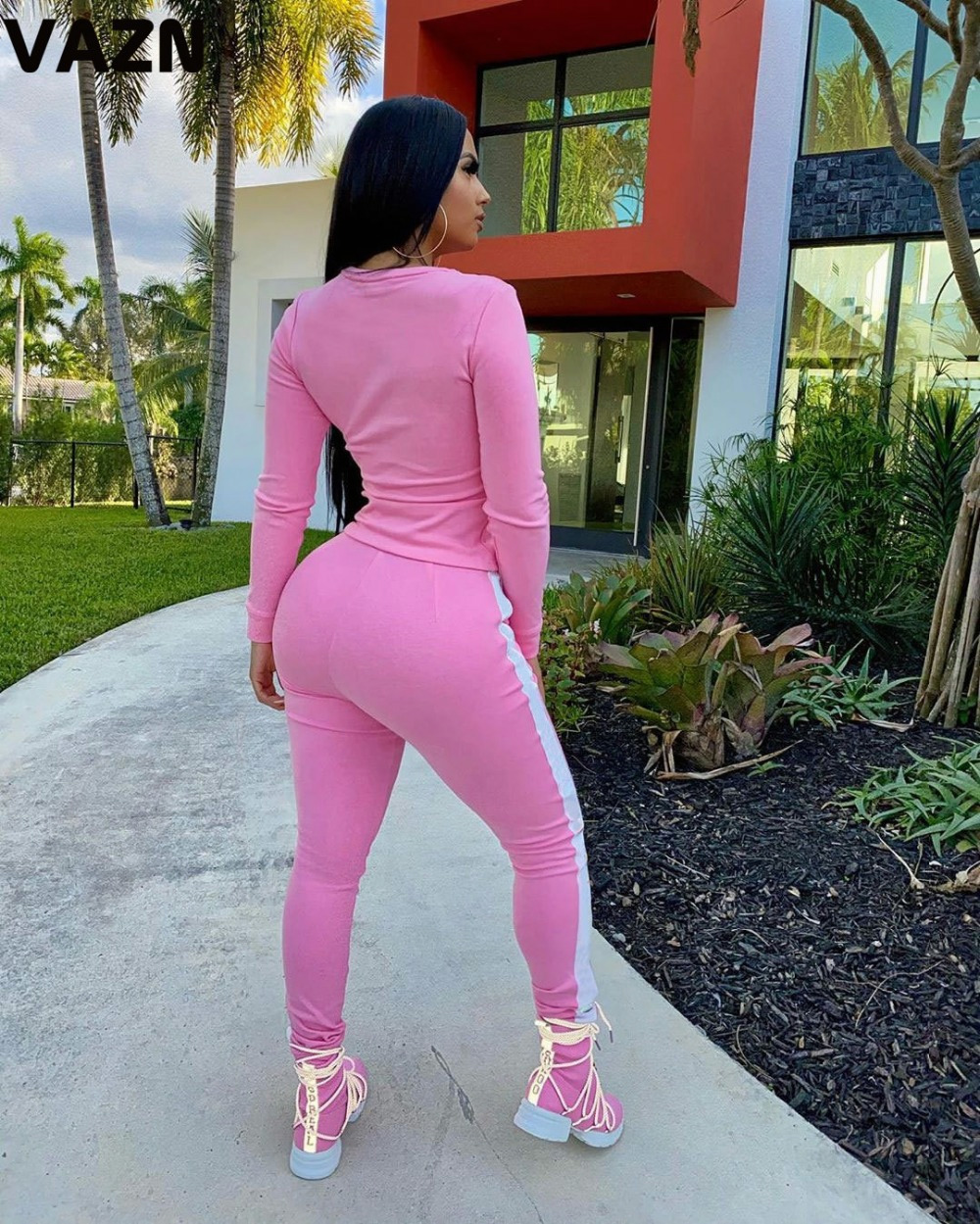 2021 High quality Autumn Simple Young Casual Free Solid Full Sleeve Top Long Pants Tracksuits Skinny Women 2 Piece Set
