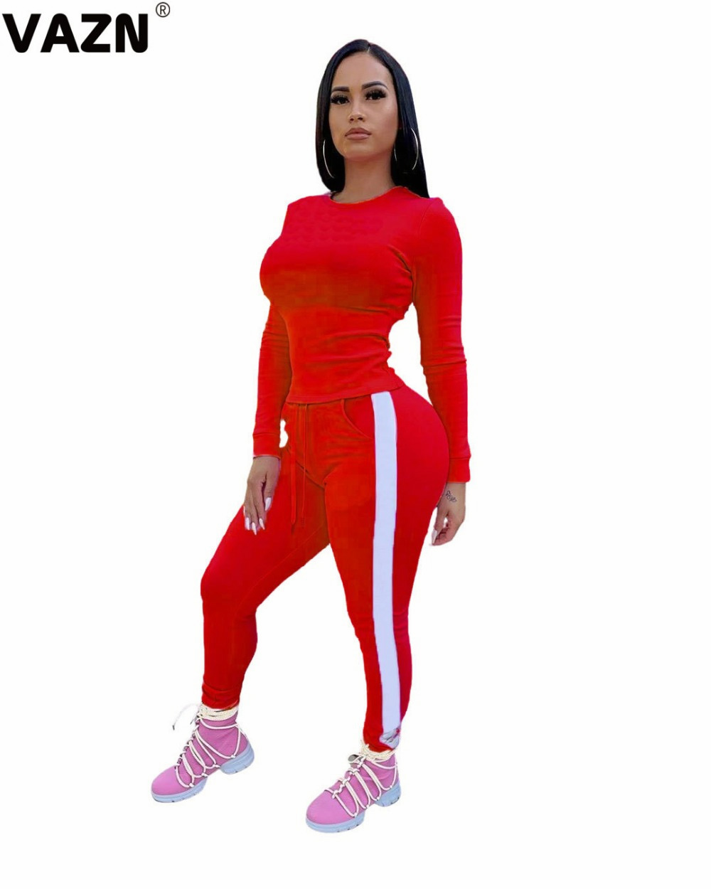 2021 High quality Autumn Simple Young Casual Free Solid Full Sleeve Top Long Pants Tracksuits Skinny Women 2 Piece Set