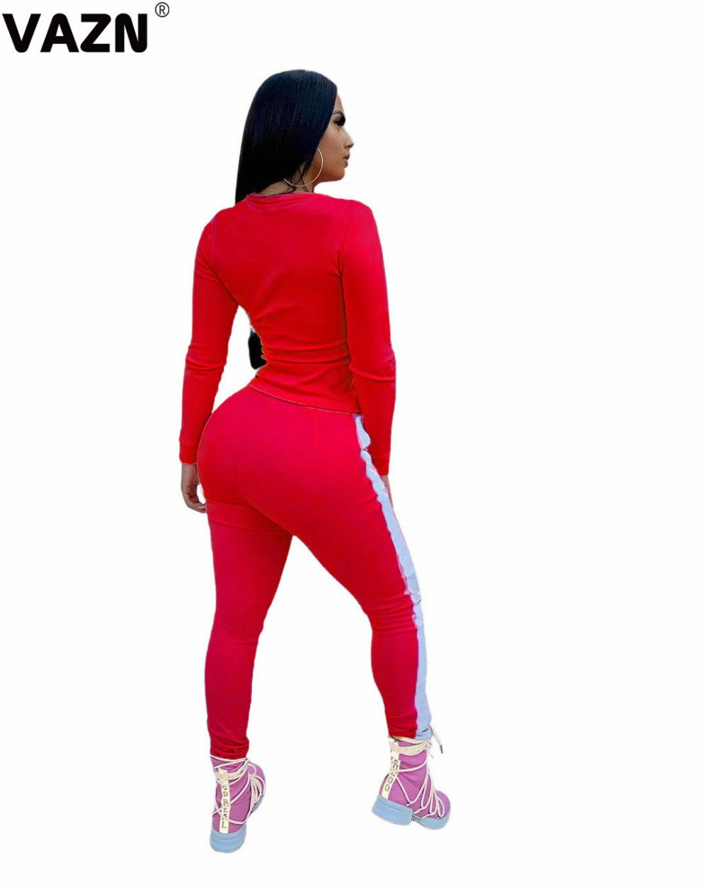 2021 High quality Autumn Simple Young Casual Free Solid Full Sleeve Top Long Pants Tracksuits Skinny Women 2 Piece Set