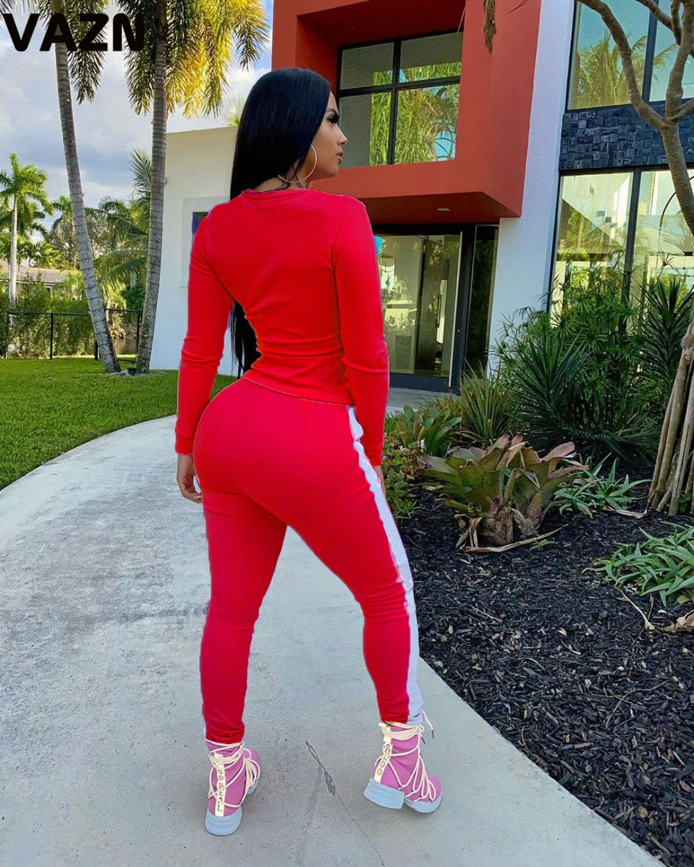 2021 High quality Autumn Simple Young Casual Free Solid Full Sleeve Top Long Pants Tracksuits Skinny Women 2 Piece Set