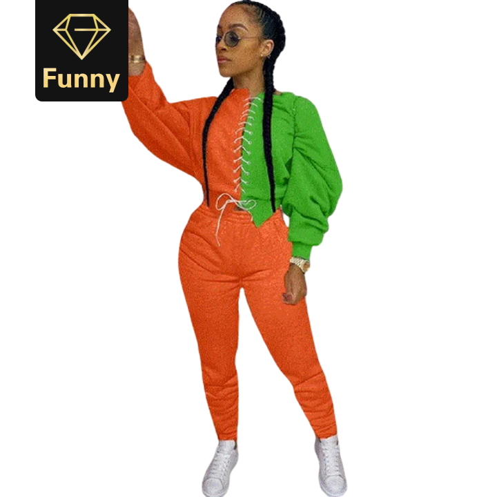 2021 High quality 2 pcs Women Sport Casual Outfit Fall Clothes for Women Sweatshirt Crop Top Sweatpants Suits