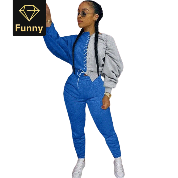 2021 High quality 2 pcs Women Sport Casual Outfit Fall Clothes for Women Sweatshirt Crop Top Sweatpants Suits