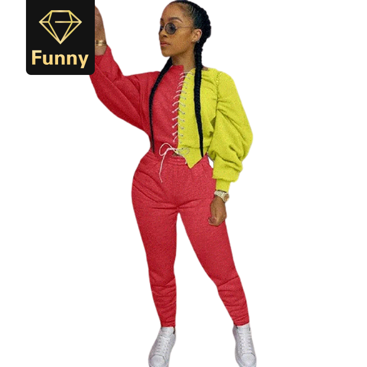 2021 High quality 2 pcs Women Sport Casual Outfit Fall Clothes for Women Sweatshirt Crop Top Sweatpants Suits