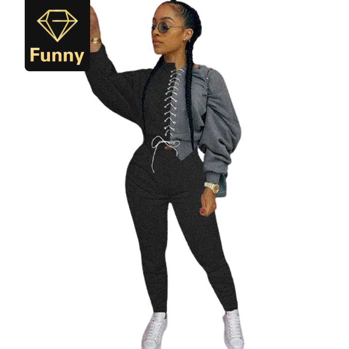 2021 High quality 2 pcs Women Sport Casual Outfit Fall Clothes for Women Sweatshirt Crop Top Sweatpants Suits