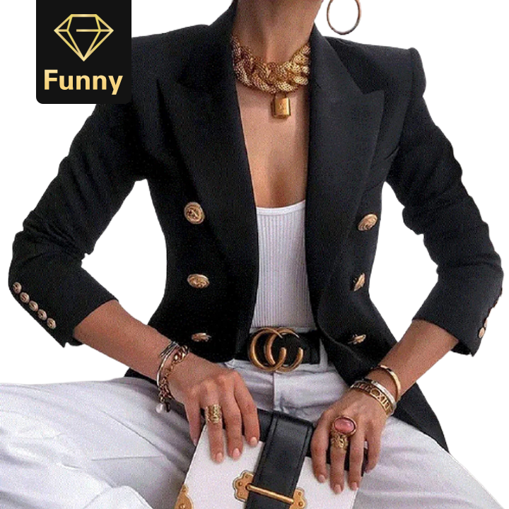 2021 High quality Top Quality New Fashion Blazer Jacket Women's Double Breasted Metal  Buttons Blazer Office Lady coat