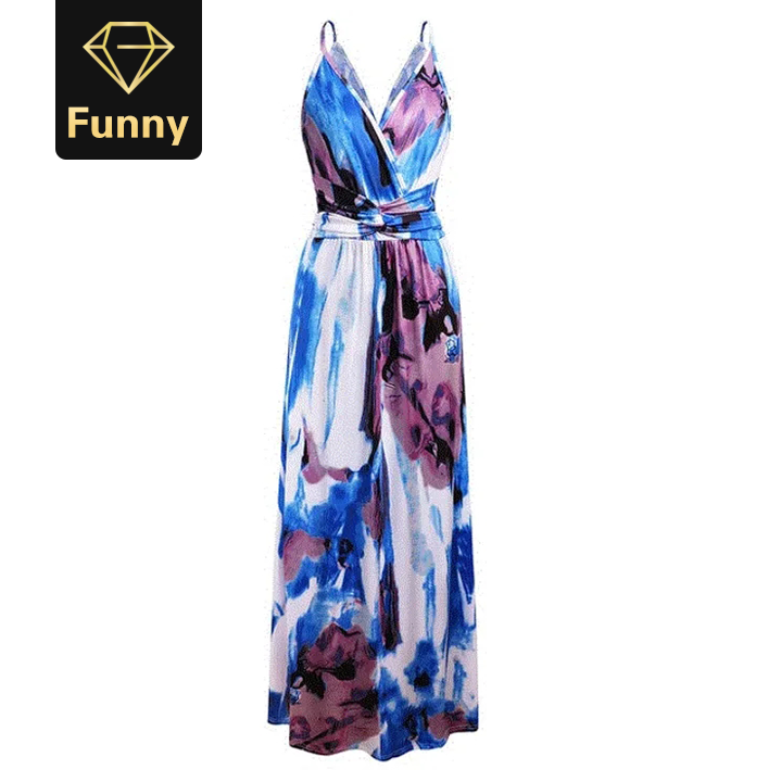 Multicolor Boho Long Dress Sling Cross Back Women V neck Party Night Elegant Sexy Maxi Summer Dress