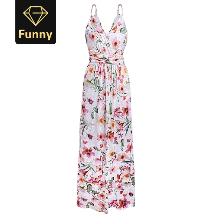 Multicolor Boho Long Dress Sling Cross Back Women V neck Party Night Elegant Sexy Maxi Summer Dress