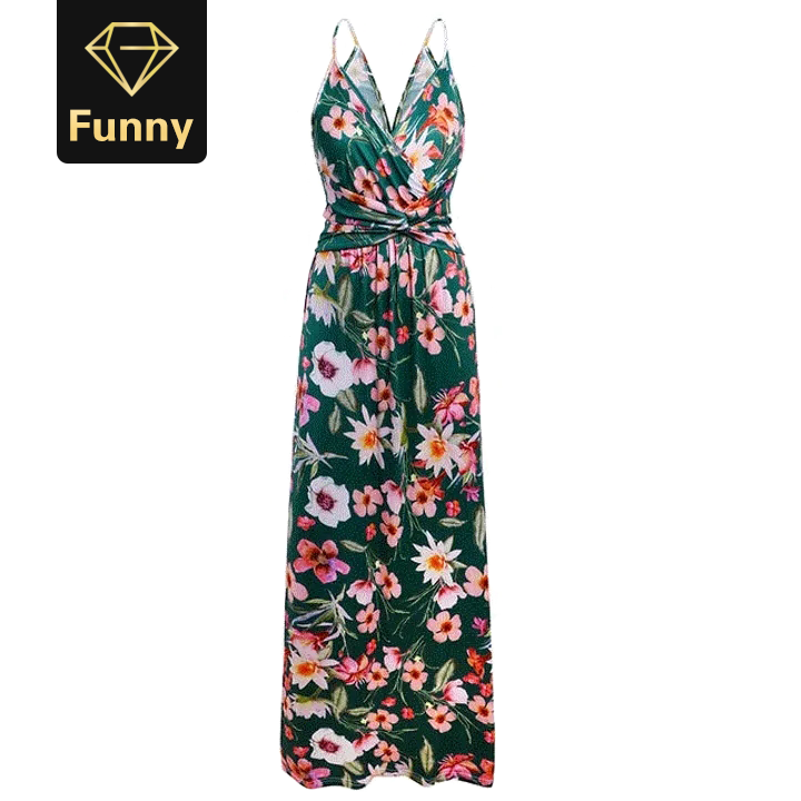 Multicolor Boho Long Dress Sling Cross Back Women V neck Party Night Elegant Sexy Maxi Summer Dress