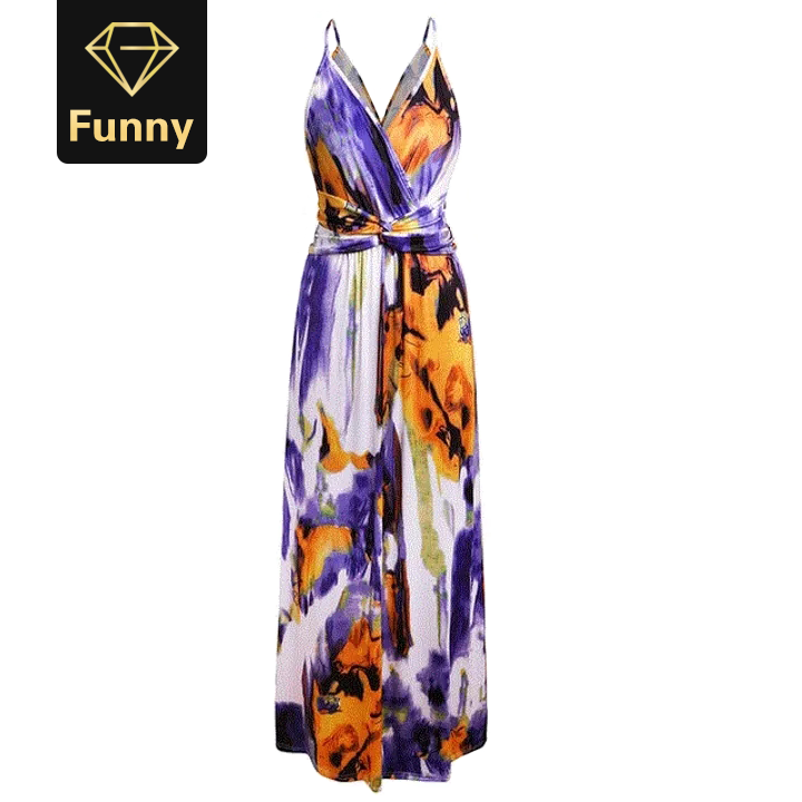 Multicolor Boho Long Dress Sling Cross Back Women V neck Party Night Elegant Sexy Maxi Summer Dress