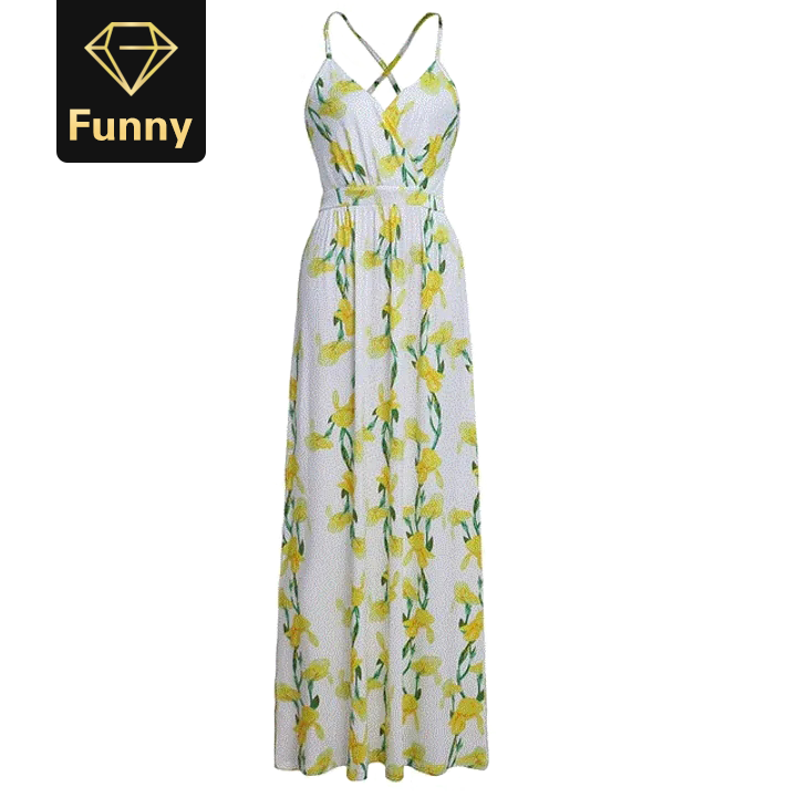 Multicolor Boho Long Dress Sling Cross Back Women V neck Party Night Elegant Sexy Maxi Summer Dress