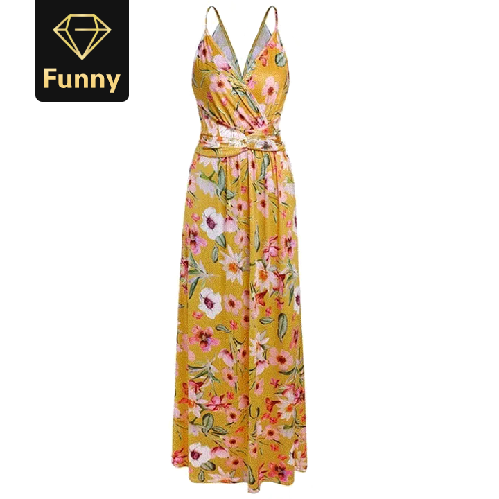 Multicolor Boho Long Dress Sling Cross Back Women V neck Party Night Elegant Sexy Maxi Summer Dress