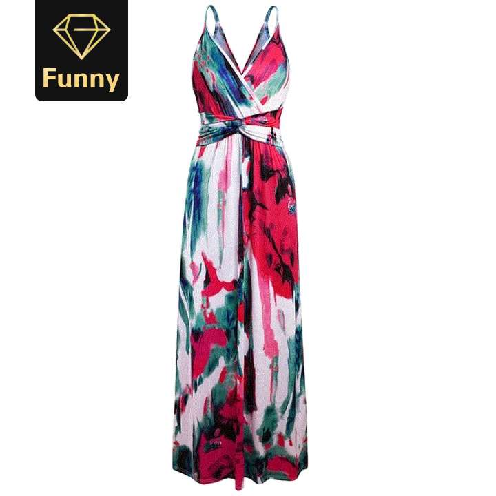 Multicolor Boho Long Dress Sling Cross Back Women V neck Party Night Elegant Sexy Maxi Summer Dress